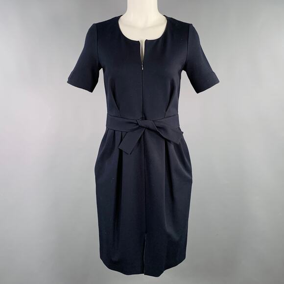 ARMANI COLLEZIONI Size 4 Navy Viscose Blend Pleated Zip Up Dress - Picture 1 of 8